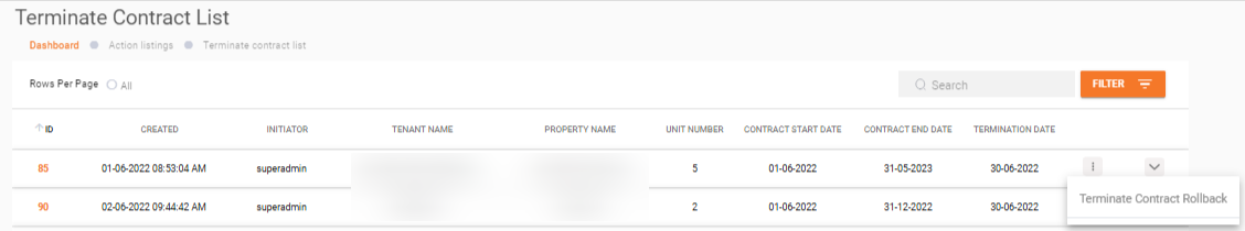 Terminate contract rollback