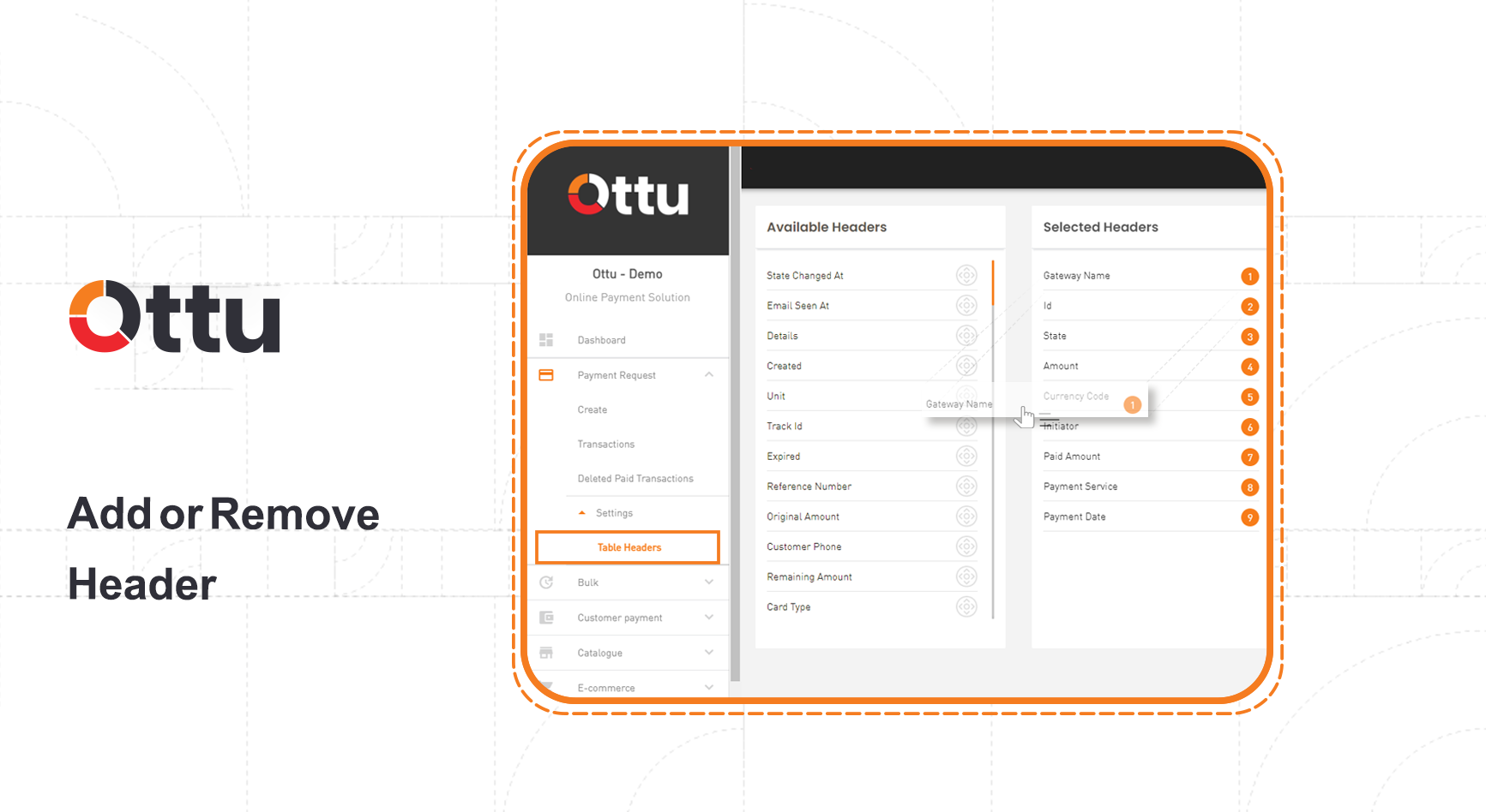 Adding or removing transaction table headers