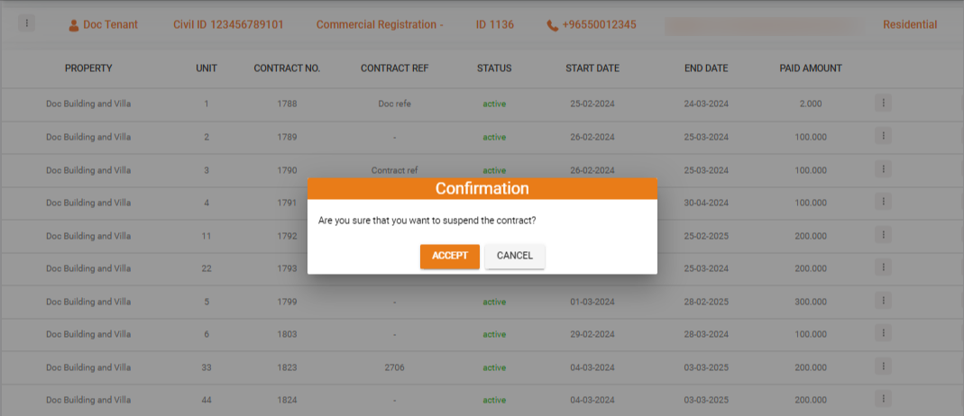 Suspend contract action
