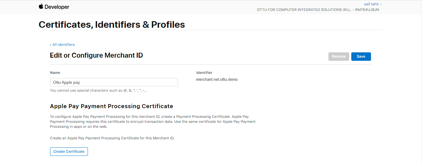 Create Certificate in Apple Developer portal