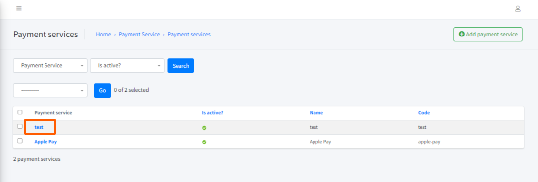 Select the Apple Pay payment service in Ottu